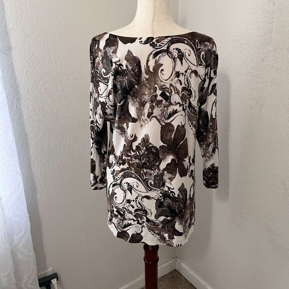 Chico’s Womens Lightweight Sweater Paisley Size 2 (L) Brown Long Sleeve Tunic - Picture 2 of 7